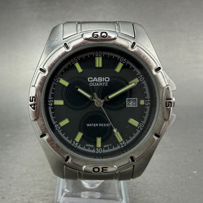 Casio MTP-1244 Dive Watch Men 41mm Black Dial Silver Tone Date Round New Batt 450