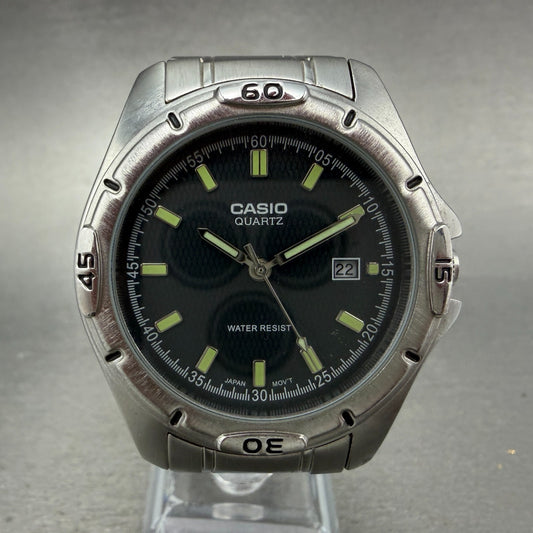 Casio MTP-1244 Dive Watch Men 41mm Black Dial Silver Tone Date Round New Batt 450