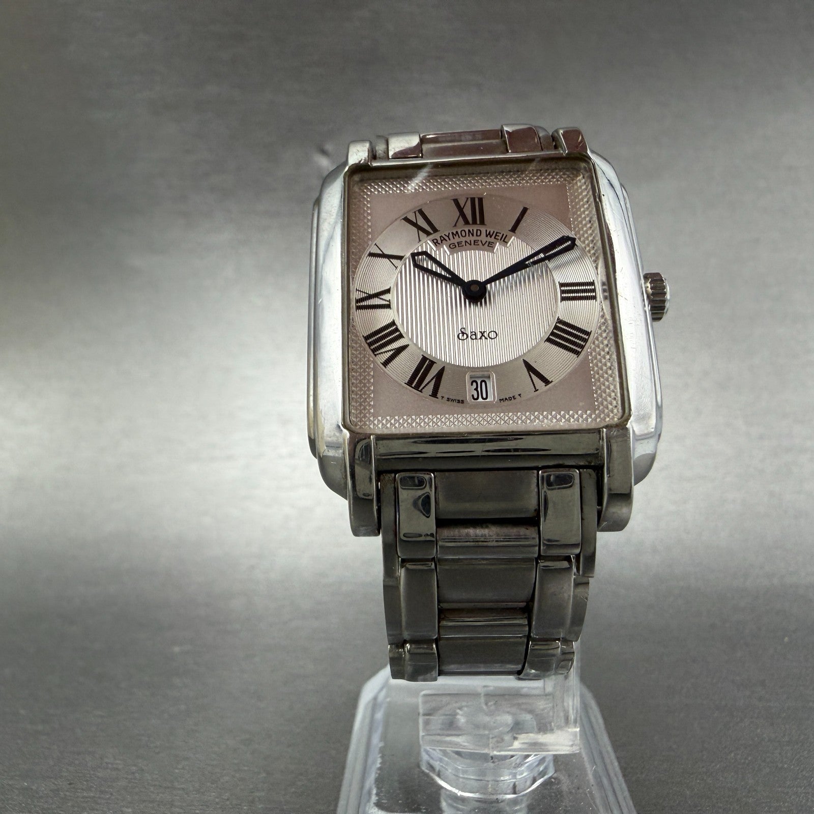 Raymond Weil Saxo Tank Watch Men 30mm Silver Dial Steel Date 9110 New Battery6