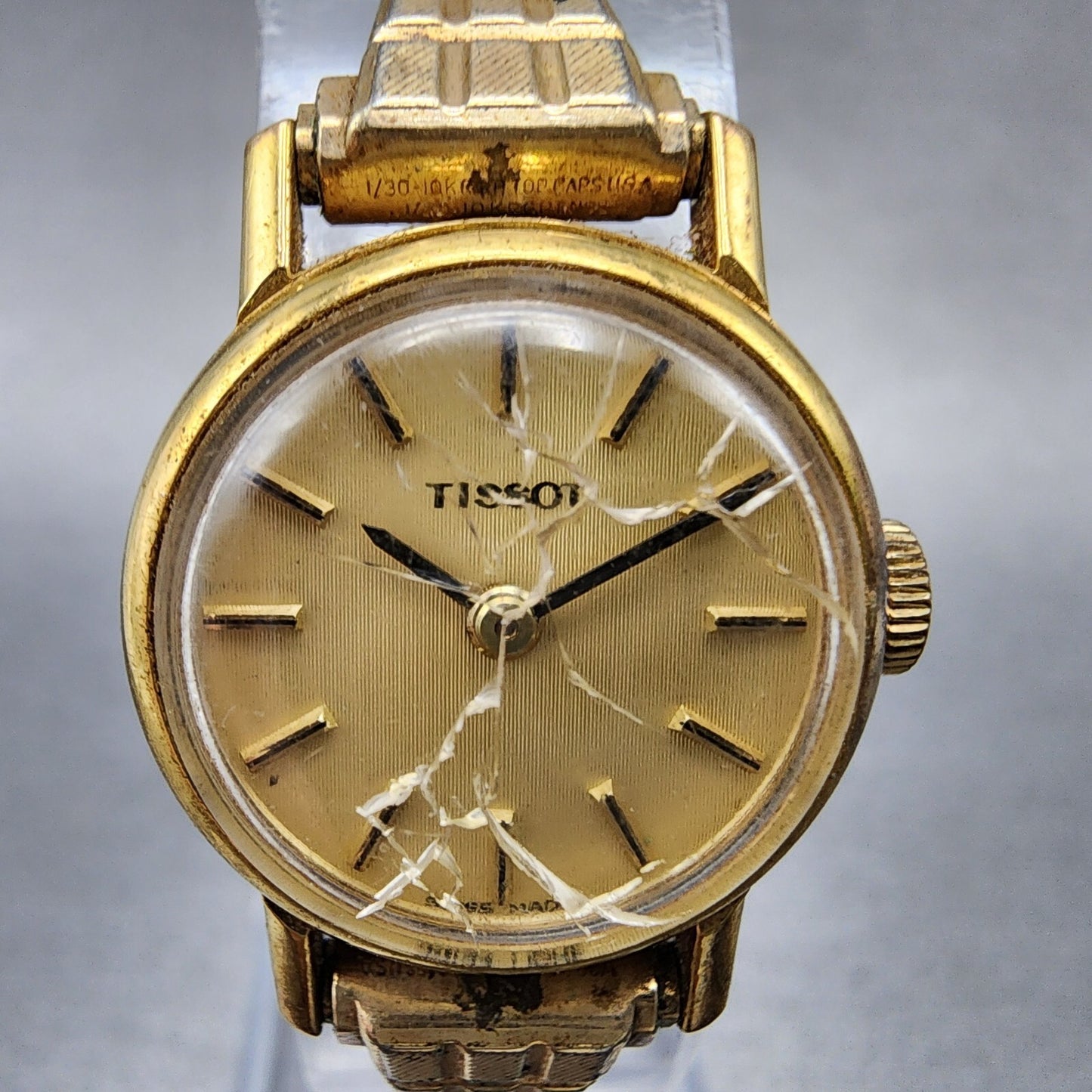 VTG Tissot Watch Women 20mm Gold Dial Gold Plated Round Manual Wind Runs