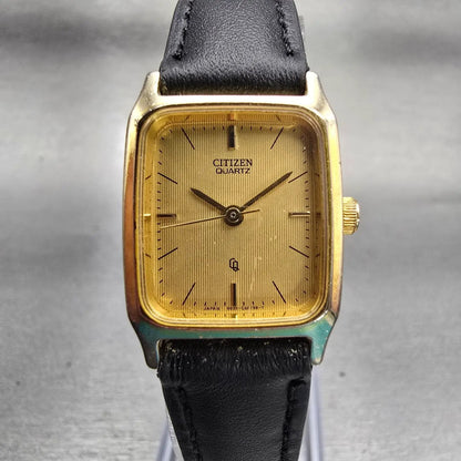 Citizen CQ Watch Women 19mm Gold Dial Gold Tone Rectangle 6031-G10002 New Batt0