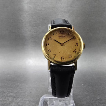 Seiko Watch Women 23mm Gold dial Gold Round 1400-0049 New Battery VTG5