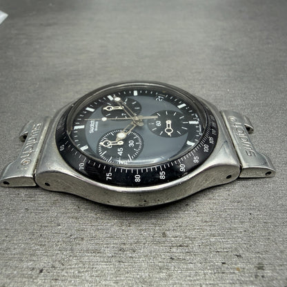 Swatch Irony Chrono Windfall Watch Men 40mm Black Dial Silver Tone New BatteryAB3