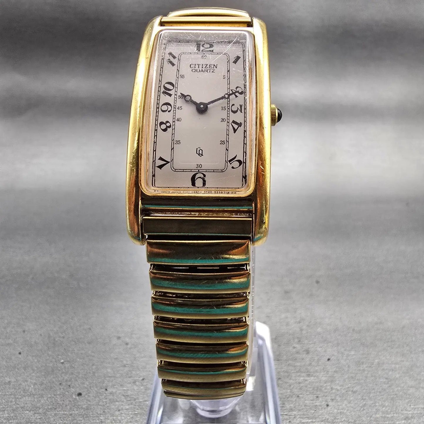 Citizen CQ Tank Watch Men 22mm White Dial Gold Tone Rectangle 3220-S07751 NewBat5