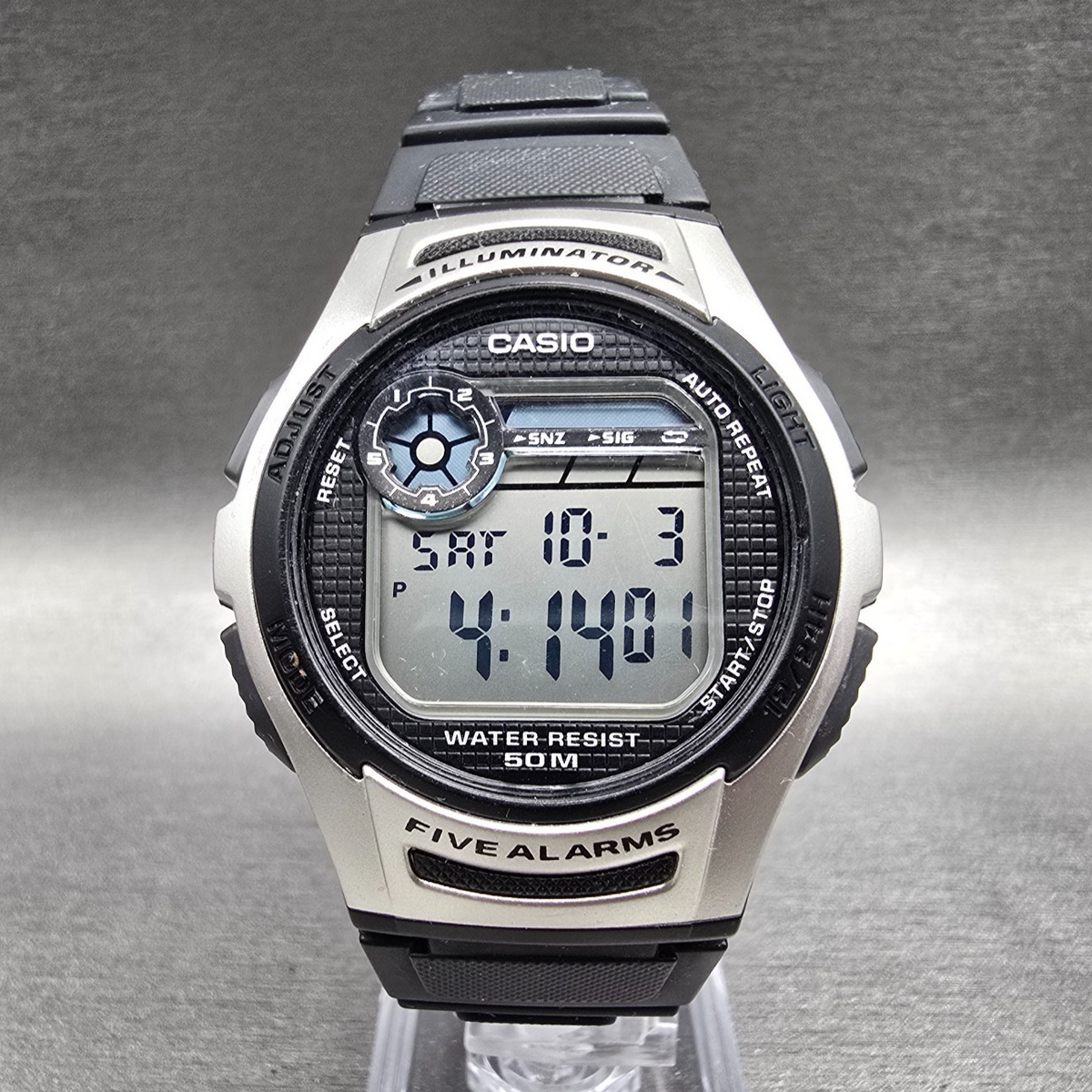 Casio Illuminator W-213 Digital Watch Men 40mm Black Silver Chrono Alarm New Bat0
