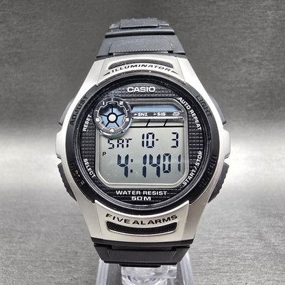 Casio Illuminator W-213 Digital Watch Men 40mm Black Silver Chrono Alarm New Bat0