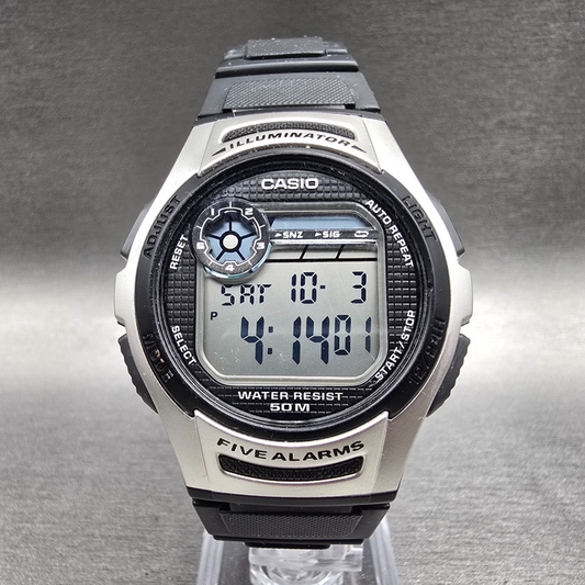Casio Illuminator W-213 Digital Watch Men 40mm Black Silver Chrono Alarm New Bat0