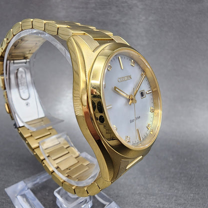Citizen EcoDrive Watch Women 33mm MOP Dial Gold Tone Date Round EW270259D3