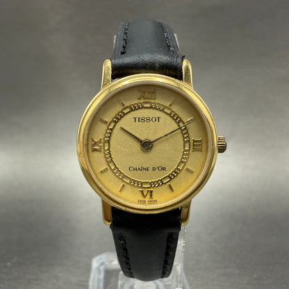 Tissot Watch Women 23mm Gold Dial Gold Tone Round E238 Chaine D'Or New battery0