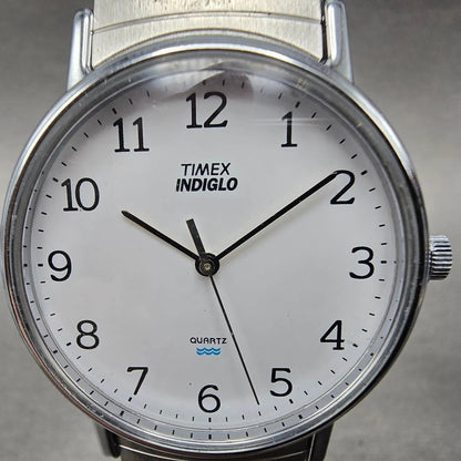 Timex Easy Reader Watch Men 35mm White Dial Silver Tone Round New Battery1