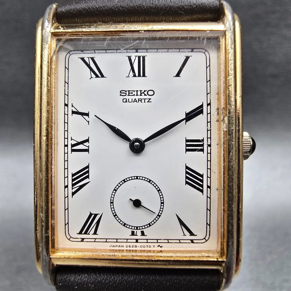Seiko Tank Watch Men 25mm White Dial Gold Tone Rectangle 2628-5019 New Battery1