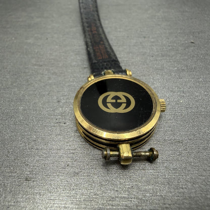 Gucci 2000L Watch Women 22mm Black Dial Gold Plated Round New Battery VTG UNIDQ9