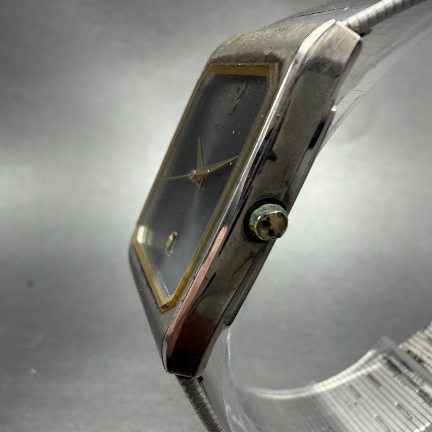 Seiko Playboy Tank Watch Men 25mm Gray Dial Two Tone Date Y102-5340 New Battery2