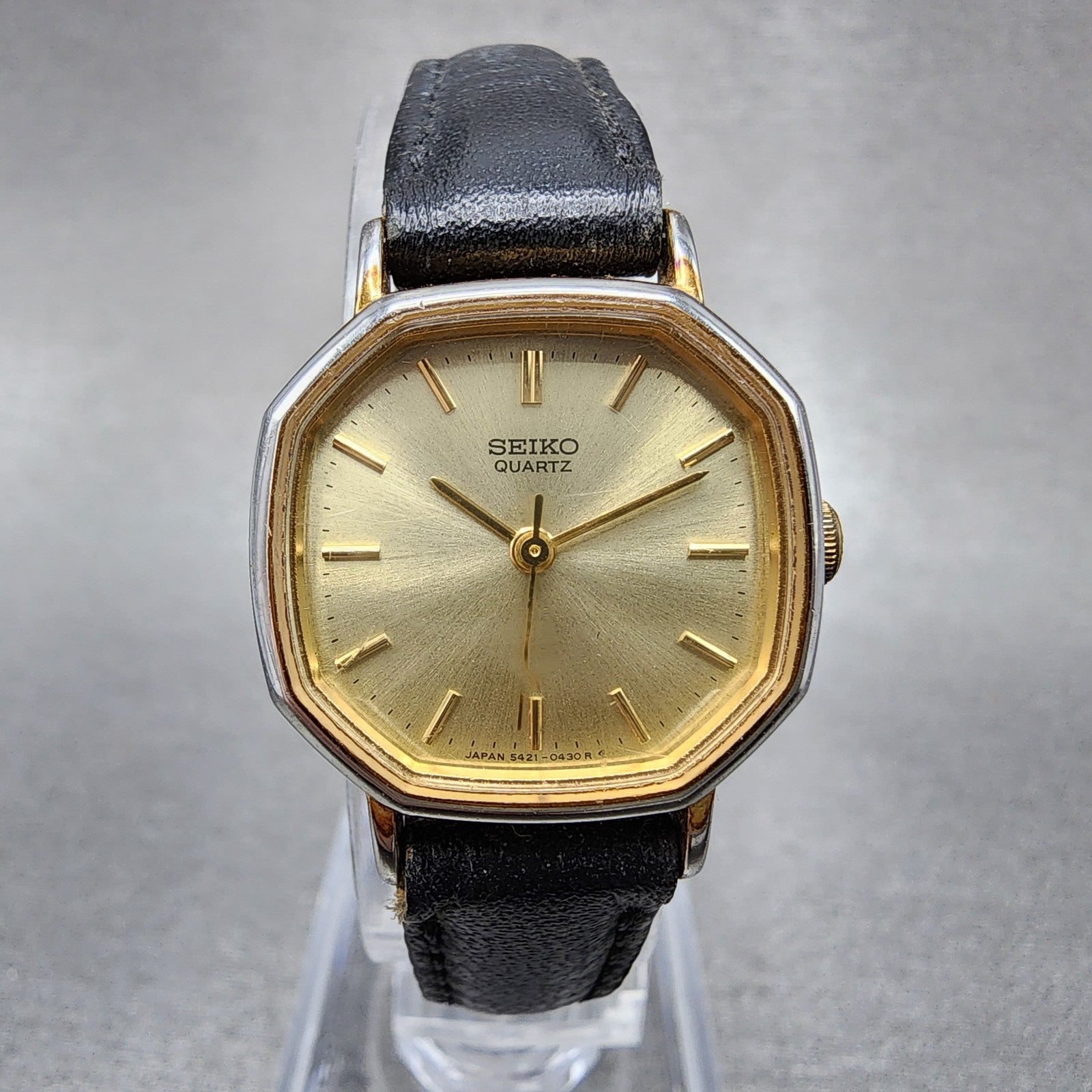 Seiko Watch Women 22mm Champagne Dial Gold Tone Octagon 54215190 New Battery0