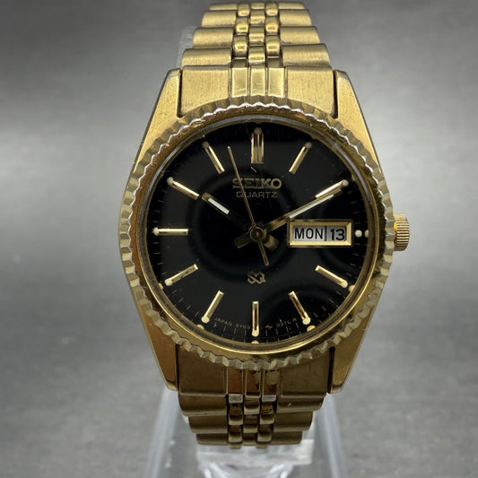 Seiko SQ Watch Women 24mm Black Dial Gold Tone Daydate 24mm Round New Battery I30
