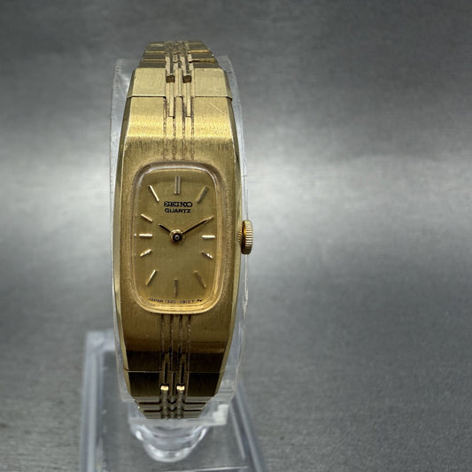 Seiko Tank Watch Women 13mm Champagne Dial Gold Tone 13205620 New Battery0