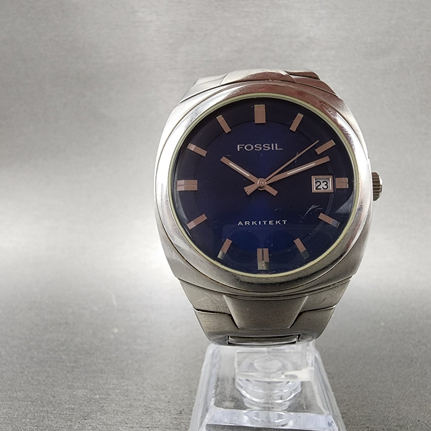 Fossil Arkitekt Watch Men 37mm Blue Dial Stainless Steel Round FS3035 New Batt5