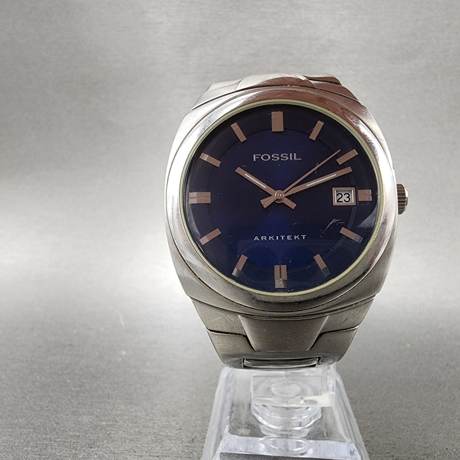 Fossil Arkitekt Watch Men 37mm Blue Dial Stainless Steel Round FS3035 New Batt5