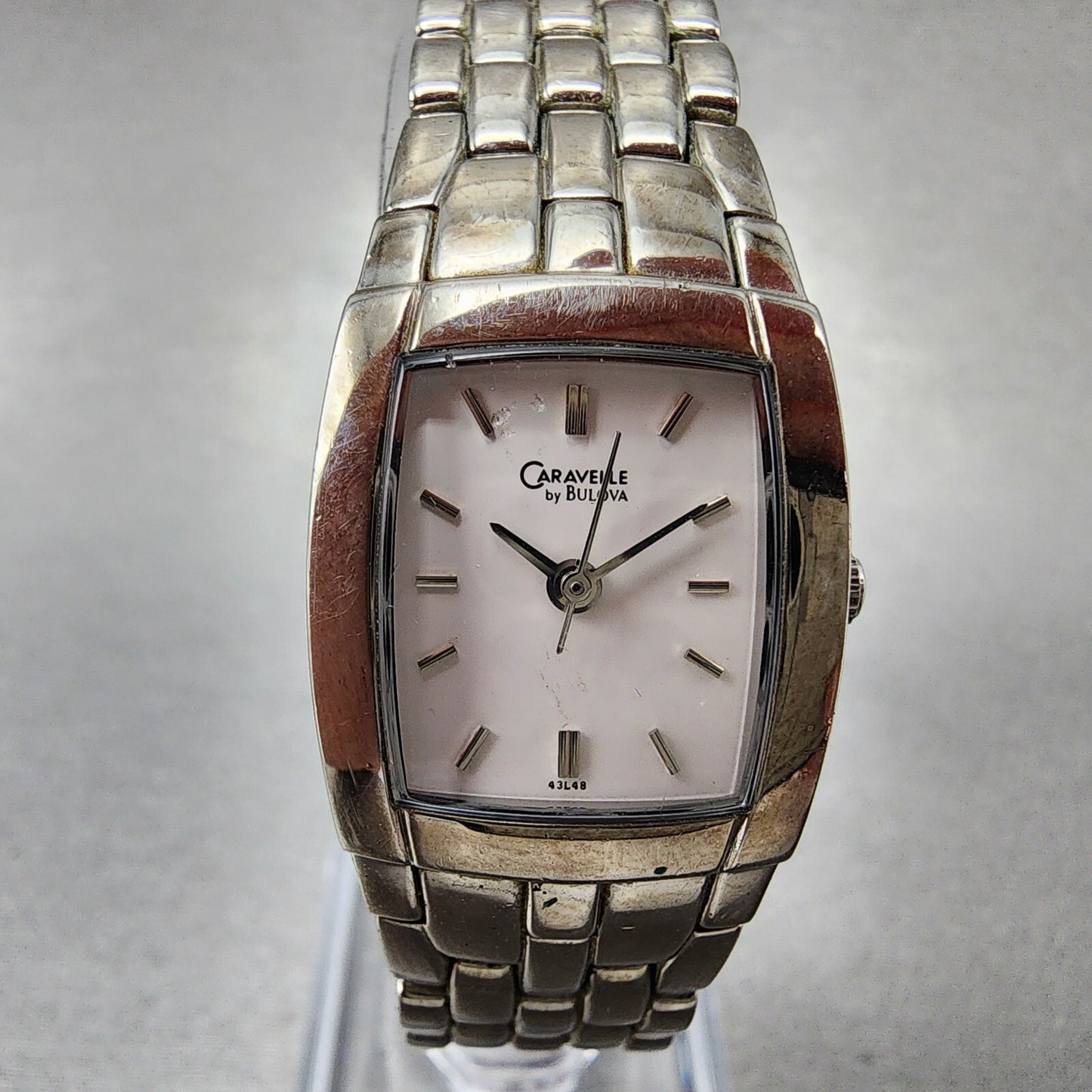 Caravelle Bulova Watch Women 20mm White Dial Silver Tone Rectangle 43L48 NewBatt1