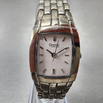 Caravelle Bulova Watch Women 20mm White Dial Silver Tone Rectangle 43L48 NewBatt1