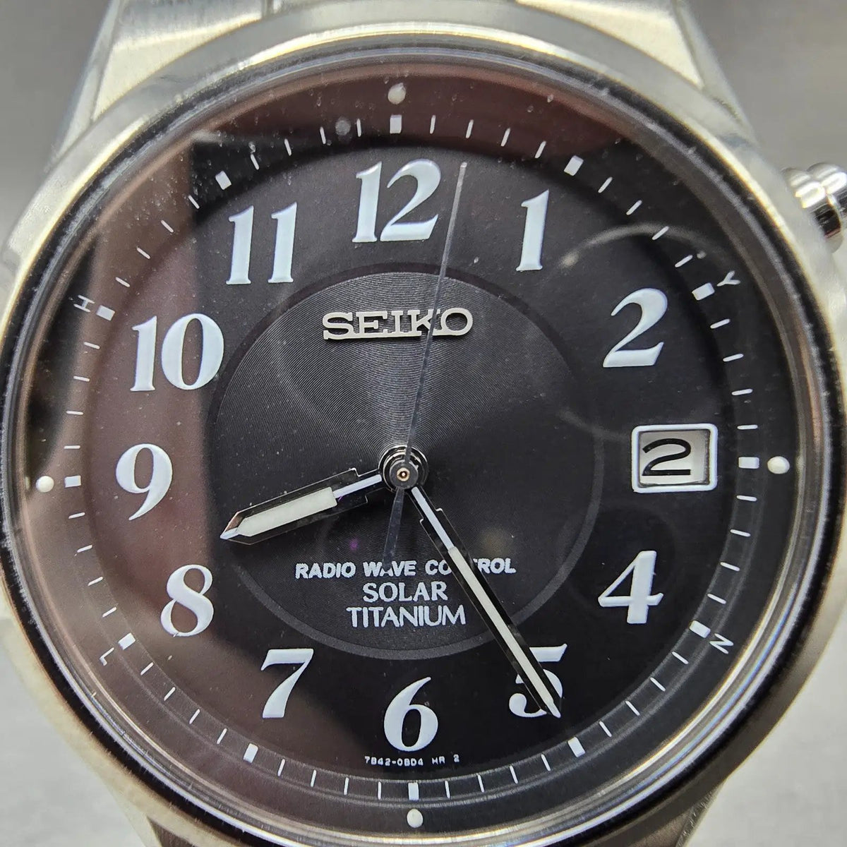 Seiko Atomic Solar Watch Men 39mm Black Dial Titanium Date 7B42-0AN0 Runs JDM1
