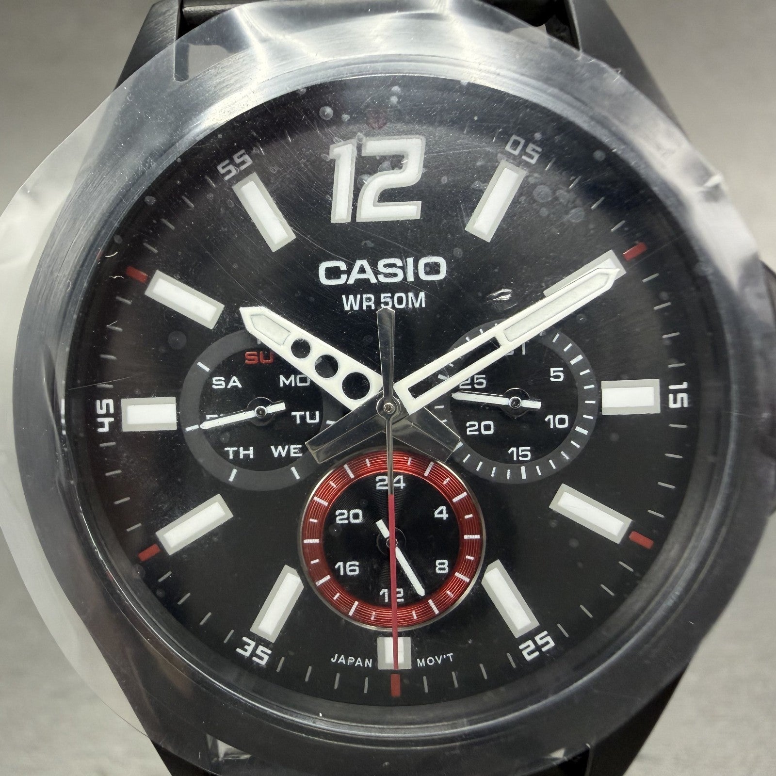 Casio MTP-E350 Watch Men 39mm Black Dial Black Tone Daydate Metal Bracelet1