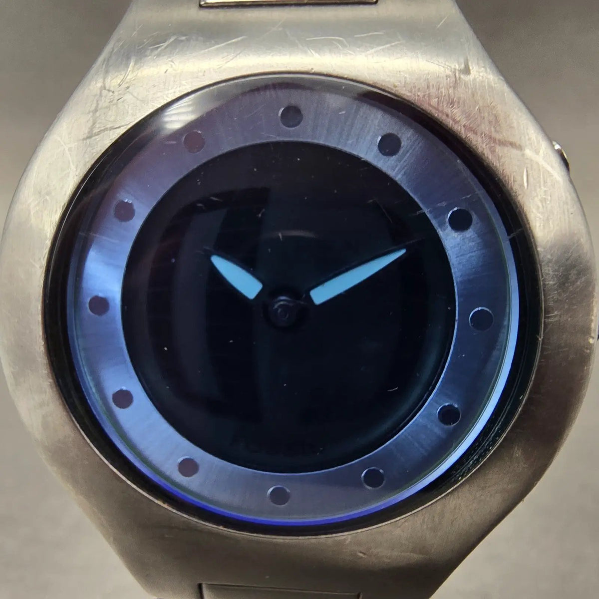 Fossil Big Tic Watch Men 41mm Blue Dial Silver Tone Round READ! JR-8051 New Batt1