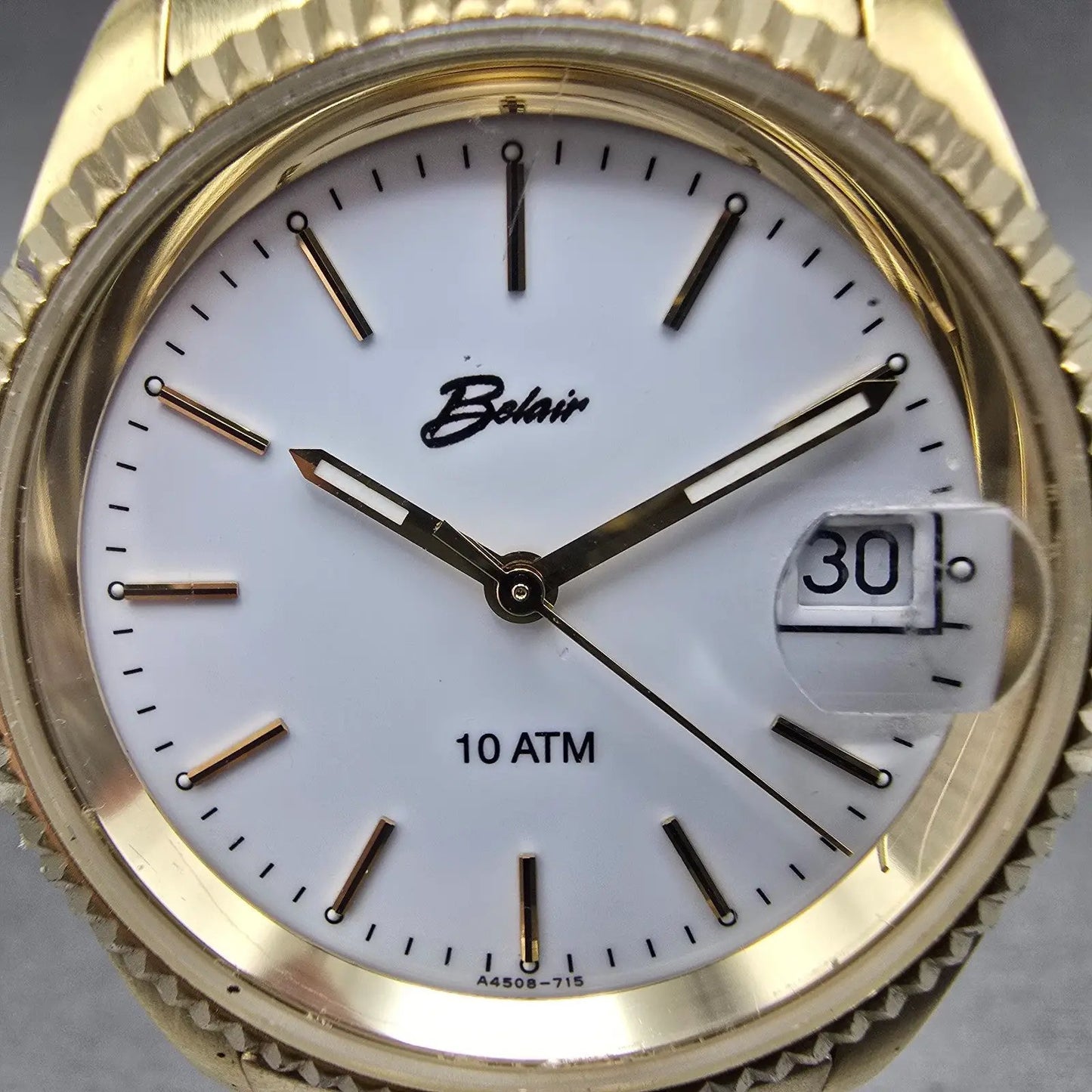 Belair Watch Men 35mm White Dial Gold Tone Date Round New Battery1