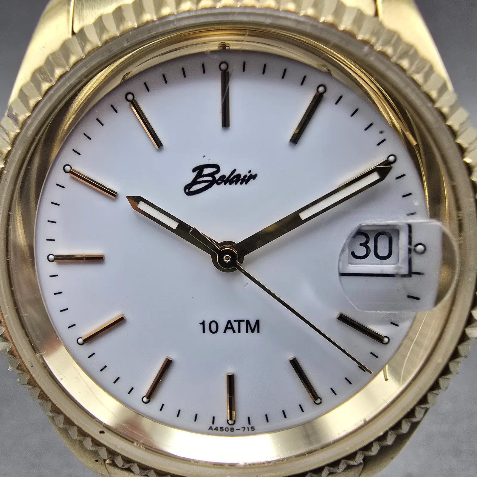 Belair Watch Men 35mm White Dial Gold Tone Date Round New Battery1