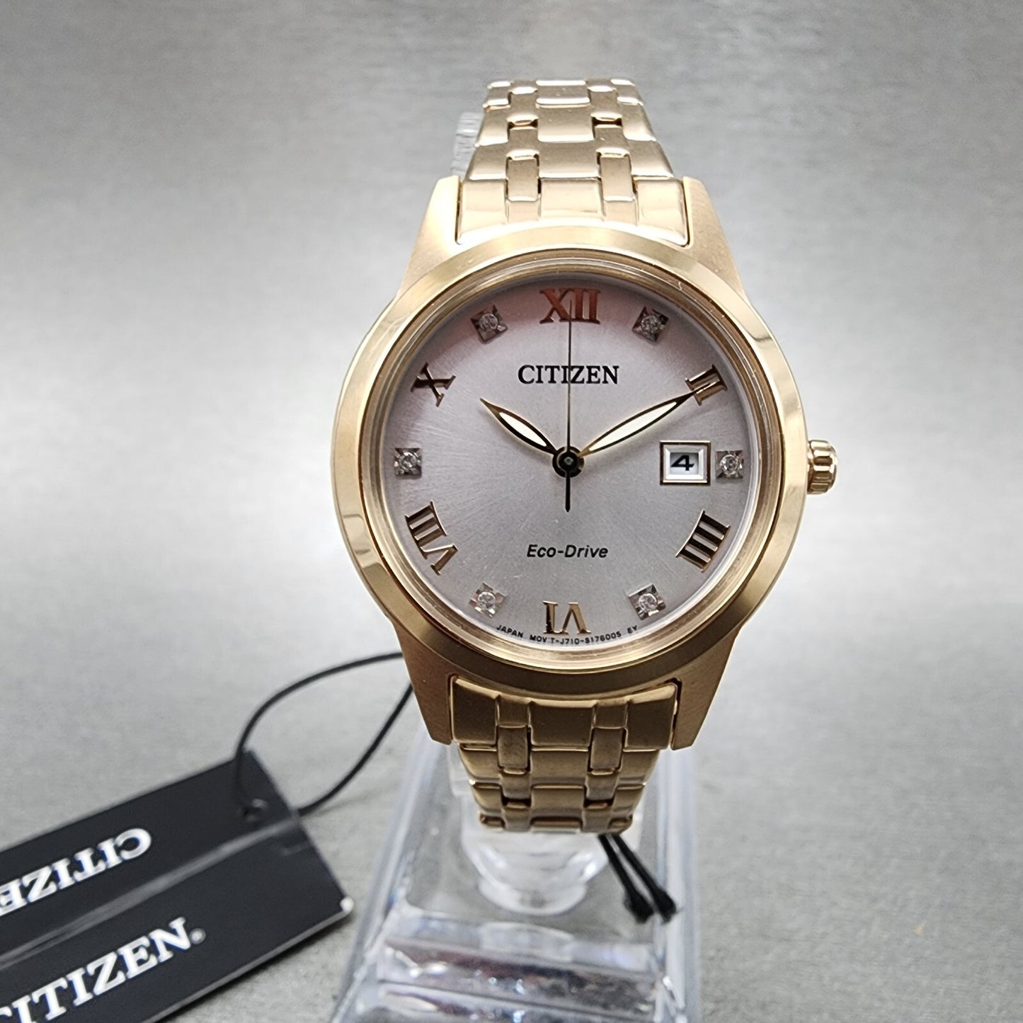 Citizen EcoDrive Watch Women 29mm Silver Dial Rose Gold Tone Date FE124359A0