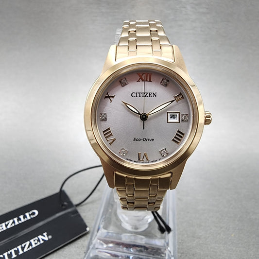 Citizen EcoDrive Watch Women 29mm Silver Dial Rose Gold Tone Date FE124359A0
