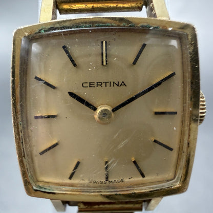 Certina Watch Women 17mm Gold Dial Gold Plated Square Manaul Wind Runs VTG1