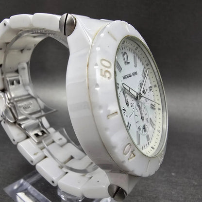 Michael Kors Dylan Watch Men 48mm White Dial White Ceramic Date MK8177 New Batt3