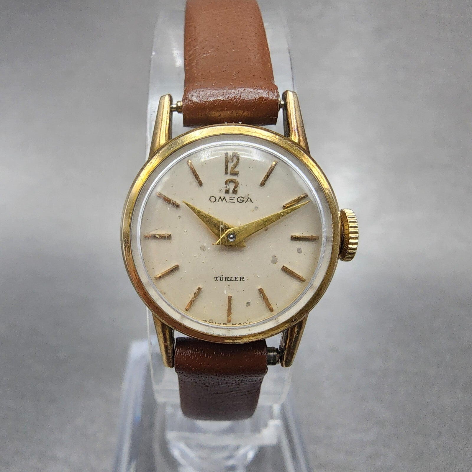 VTG Omega Turler Watch Women 19mm Cream Dial Gold Plated Manual Wind Runs Cal2441