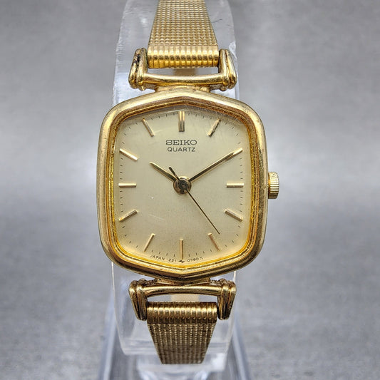 Seiko Watch Women 18mm Champagne Dial Gold Tone Hectagon 12215550 New Battery0