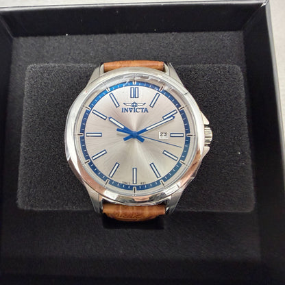 Invicta Celestial Watch Men 43mm Silver Dial Silver Date Round Leather 478070