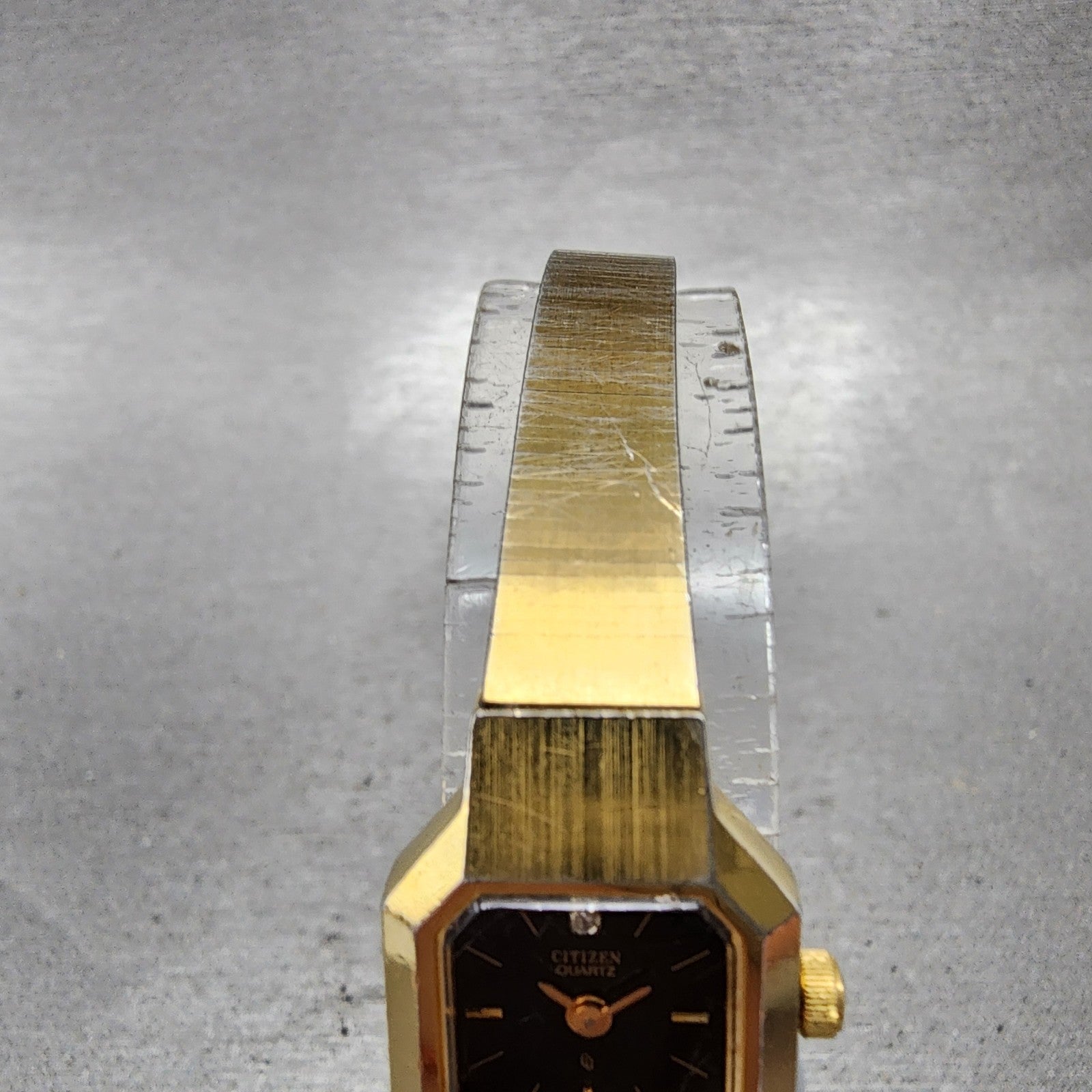 Citizen CQ Watch Women 17mm Black Dial Gold Tone Octagon 3220321634 New Batt4