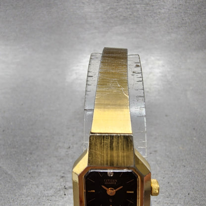 Citizen CQ Watch Women 17mm Black Dial Gold Tone Octagon 3220321634 New Batt4