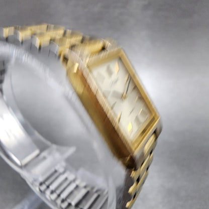 Pulsar Tank Watch Women 17mm Champagne Dial Gold Tone Rectangle New Battery