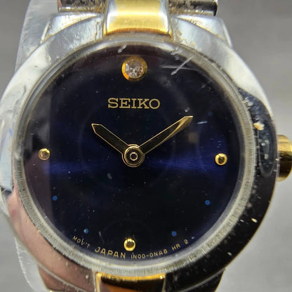 Seiko Watch Women 20mm Blue Dial Two Tone Round Vintage 1N00-0GM0 New Battery JP1