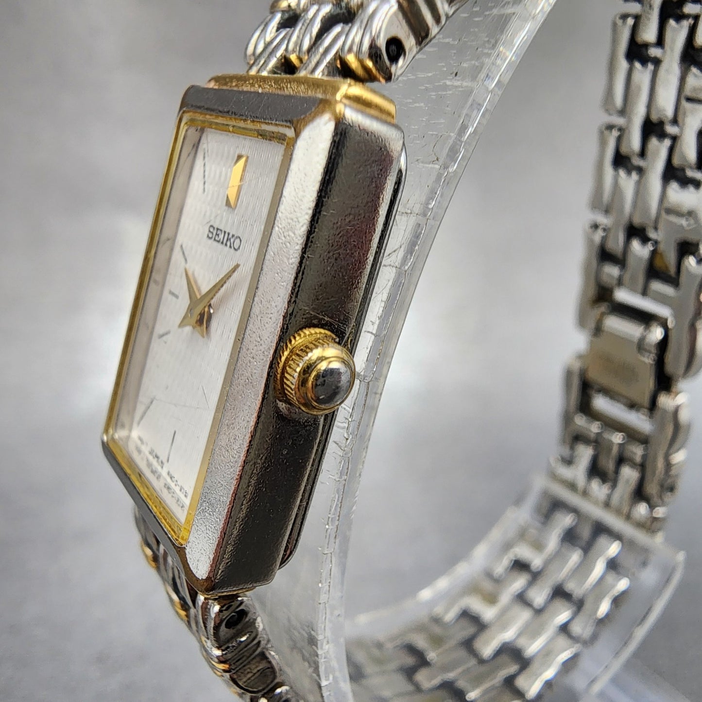 Seiko Tank Watch Women 15mm White Dial Two Tone Rectangle 4n007149 New Battery2