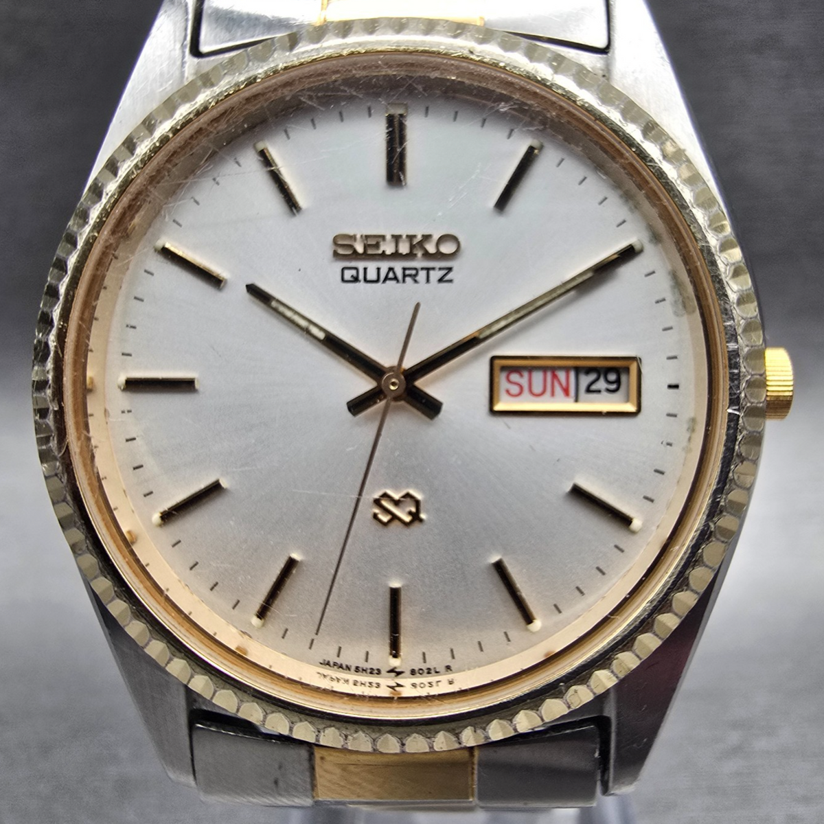 Seiko President Watch Men 35mm Silver Dial Two Tone Daydate 5H23-8029 New Batt1