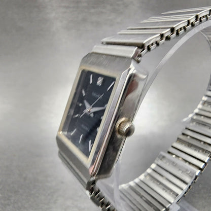 Gruen Tank Watch Women 20mm Black Dial Silver Tone Rectangle 227-2035 New Batt