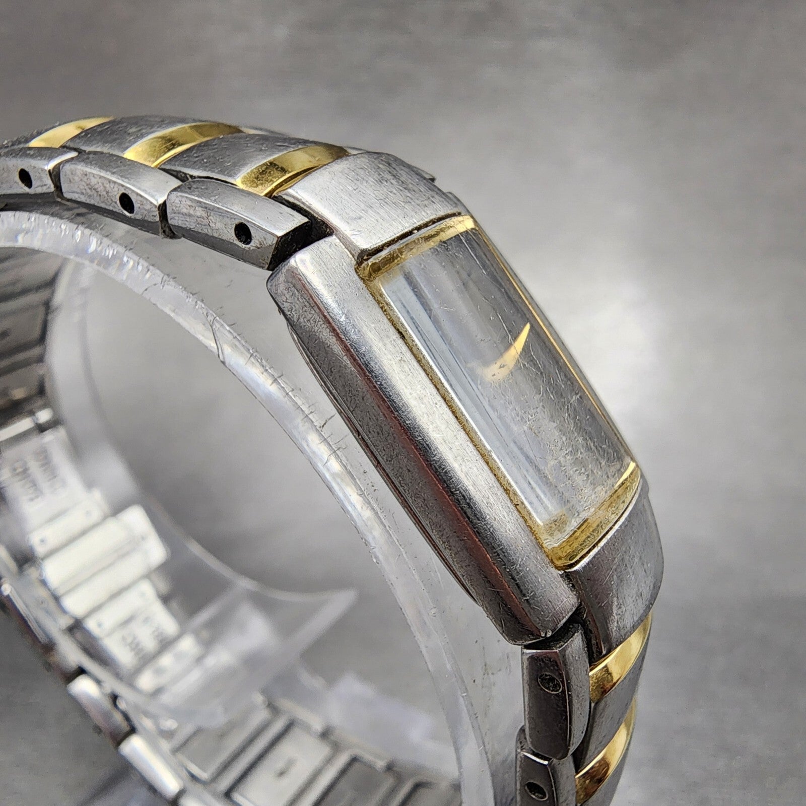 Seiko Tank Watch Women 15mm Silver Dial Two Tone Rectangle 2E200AG0 New Battery3