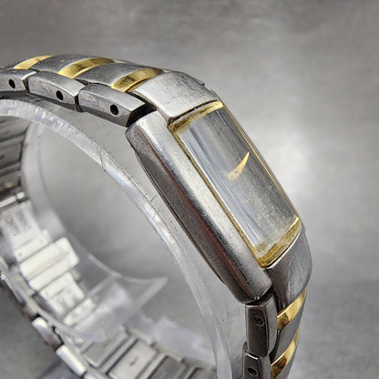 Seiko Tank Watch Women 15mm Silver Dial Two Tone Rectangle 2E200AG0 New Battery3