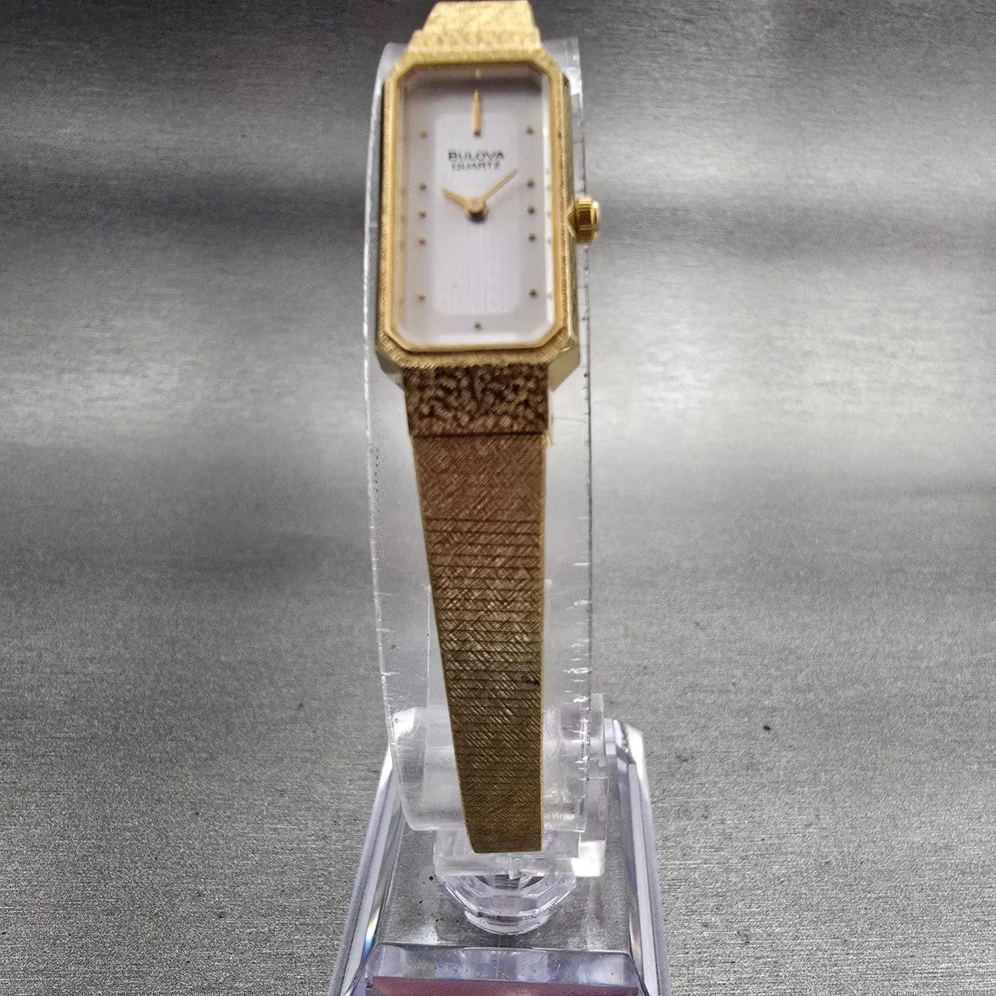 Bulova Watch Women 12mm Silver Dial Gold Tone Rectangle New Battery 92T36 VTG5