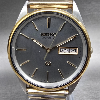 Seiko SQ Watch Men 34mm Gray Dial Two Tone Daydate Round 8123-8009 New Battery1