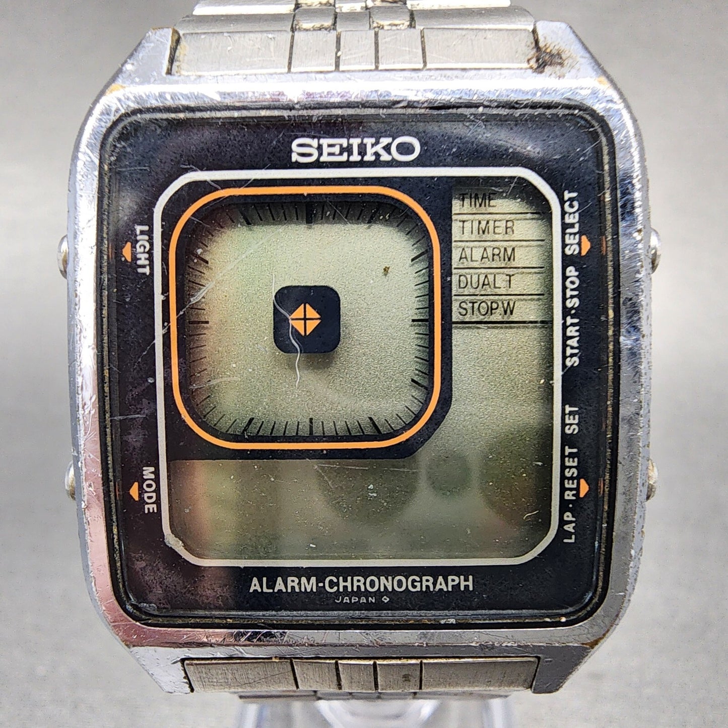 Seiko Digital Watch Men 33mm Alarm Chrono Steel Rectangle G757-4050 PARTS