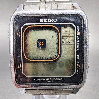 Seiko Digital Watch Men 33mm Alarm Chrono Steel Rectangle G757-4050 PARTS
