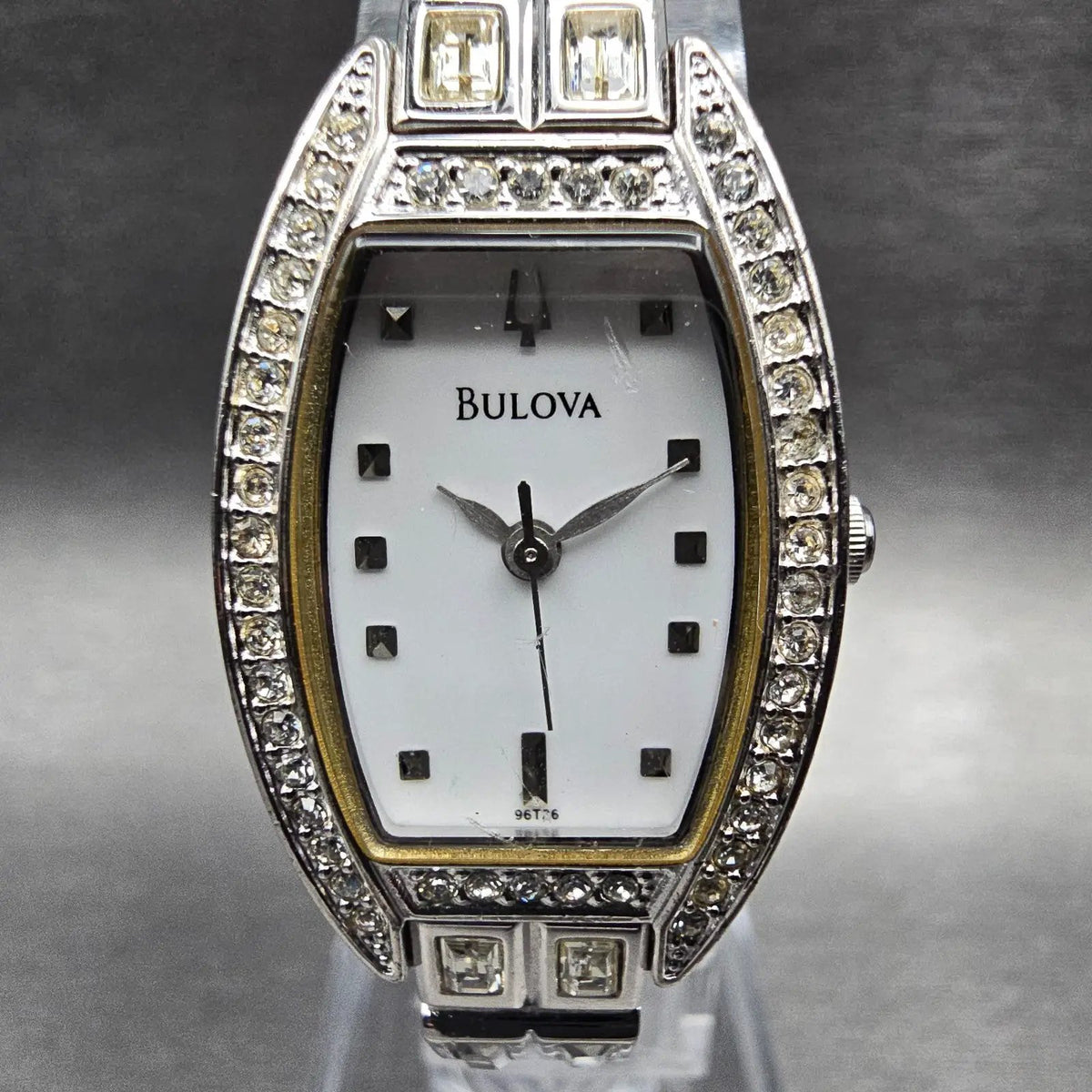 Bulova Watch Women 19mm MOP Dial Silver Tone Gemmed Oval 96T26 New Battery1